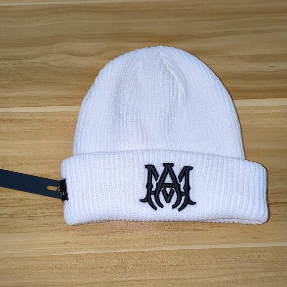 AMIRI white and black logo knit hat